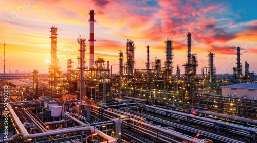 Wallpaper Mural Oil Refinery. Industrial Plant Illuminated Amidst Pollution and Energy Production Torontodigital.ca