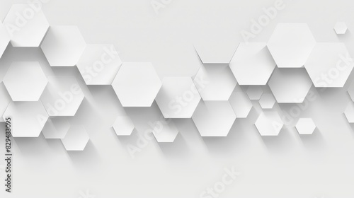  A row of white hexagons is arranged against a white backdrop, providing space for text or an image on adjacent walls photo