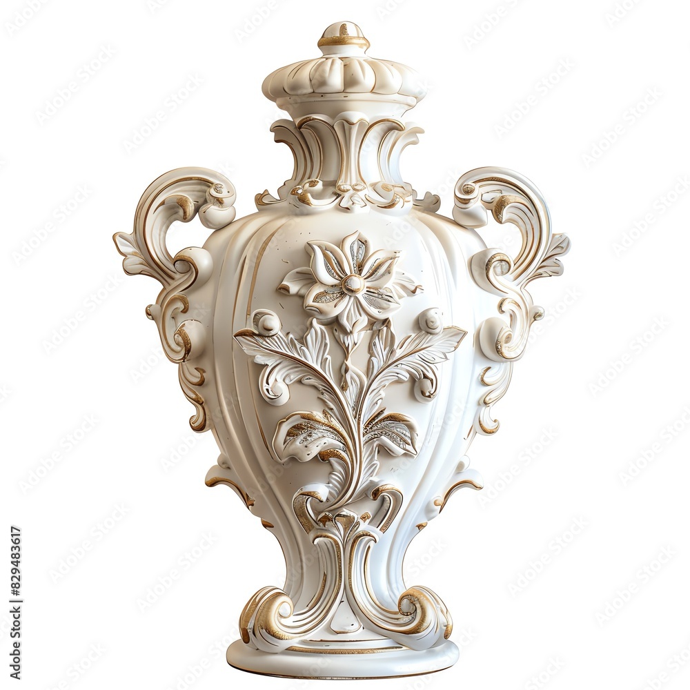 ornate white and gold vase with intricate floral carvings