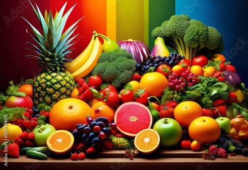 Fototapeta Naklejka Na Ścianę i Meble -  vibrant food art display colorful fruits vegetables culinary creativity inspiration, artful, presentation, arrangement, produce, artistic, creations, creative, styling