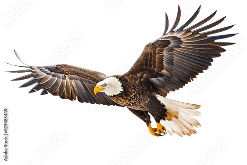 American bald eagle flying isolated on transparent background