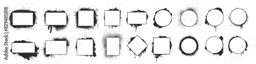Stencil frame dirty texture rectangle border. Set of hand drawn spray paint frames and text banners. Grunge background