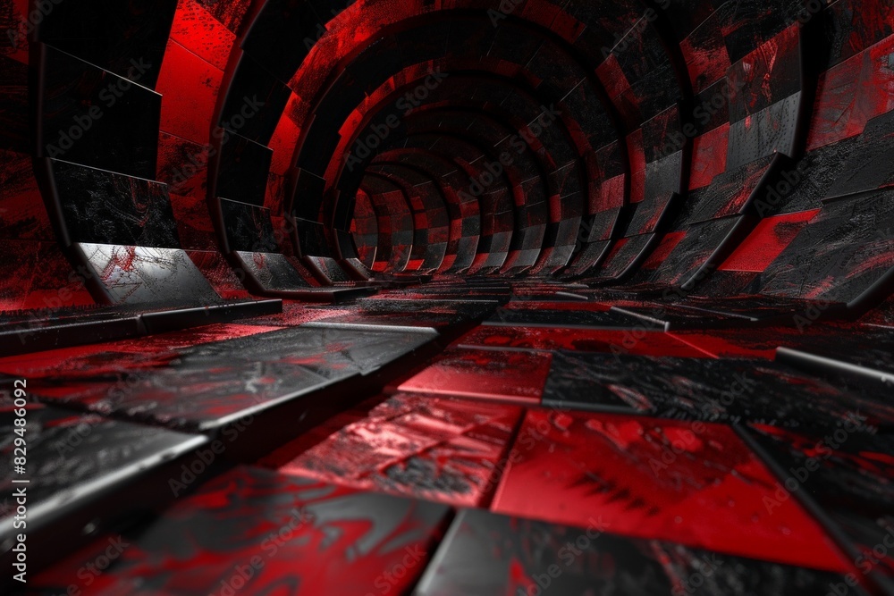 Naklejka premium Red Wavy Satin glass Background Neon Lighting red abstract background with curves and a light red background. - Generative AI. Beautiful simple AI generated image in 4K, unique.