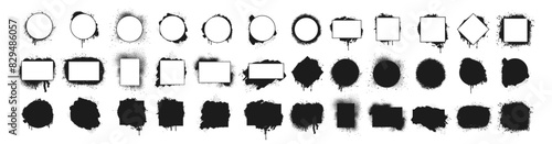 Stencil frame dirty texture rectangle border. Set of hand drawn spray paint frames and text banners. Grunge background