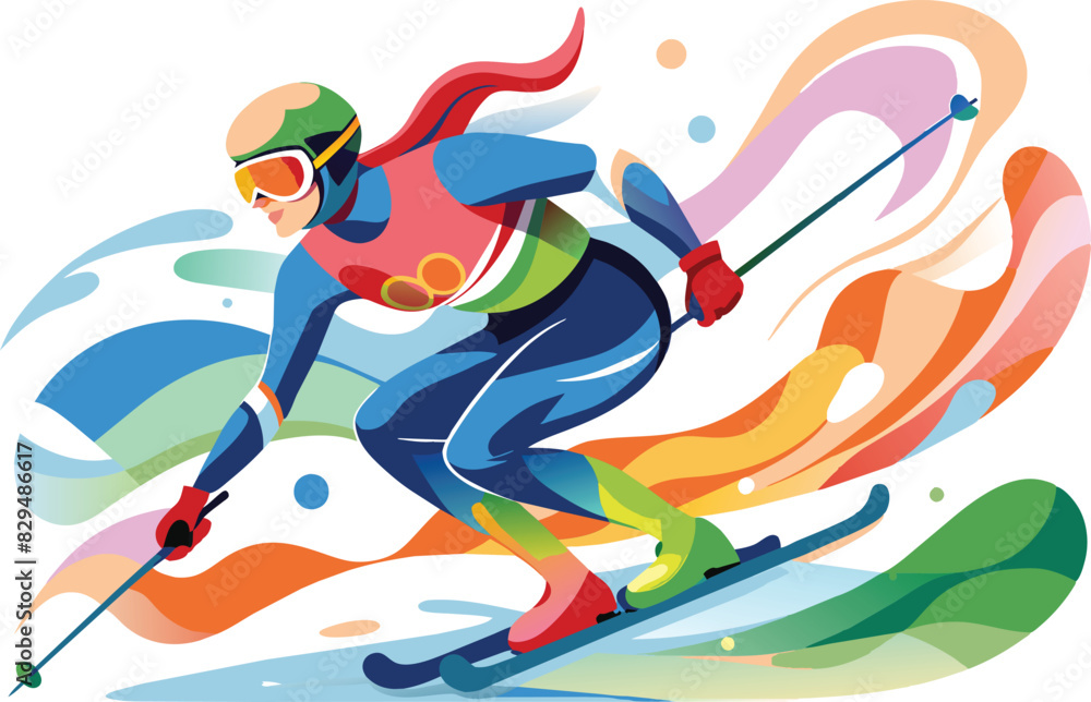 Fototapeta premium Skier, flat illustration, vector illustration.