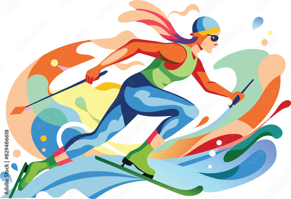 Skier, flat illustration, vector illustration.
