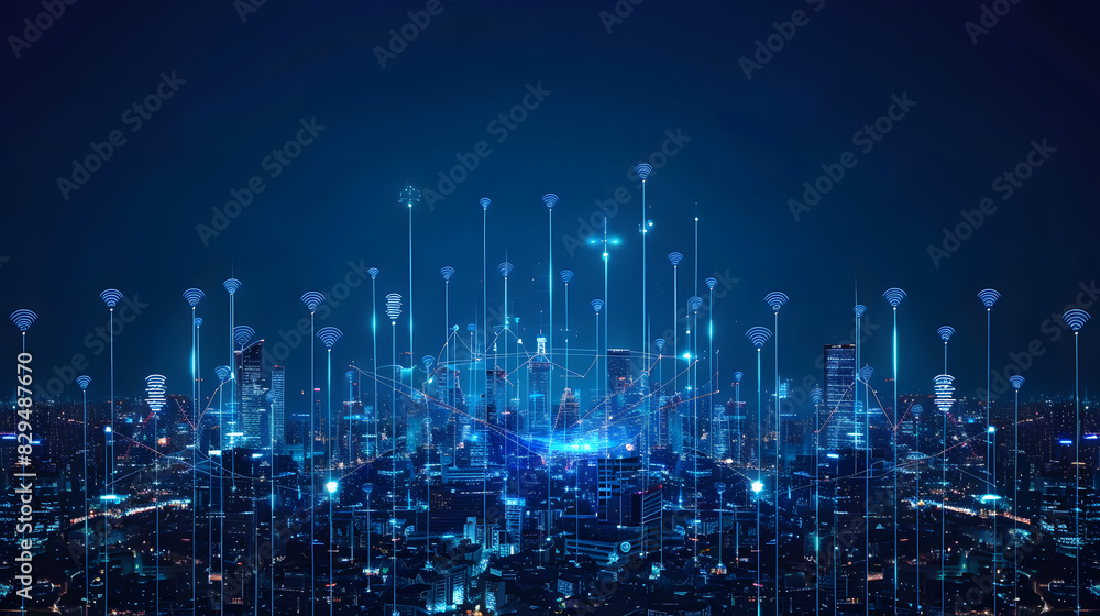 Fototapeta premium Smart city and intelligent communication network, 5G technology concept
