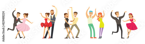 Professional Dancer Couple Dancing on Stage Vector Set