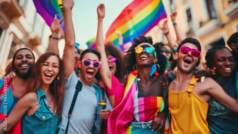 Happy multiracial friends Gays and transgender people Having fun at an LGBT party on the street, wearing colorful clothes. Happy multiracial friends Gays and transgender people Having fun at an LGBT party on the street, wearing colorful clothes.