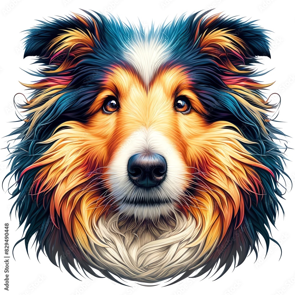 Fototapeta premium Illustration of a Rough Collie dog's face