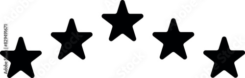 Five stars testimonial product rating flat black curvy icon for apps, UI, template and websites. Product Quality, Feedback, Customer review. review service, satisfaction. 5 score. Vector design.