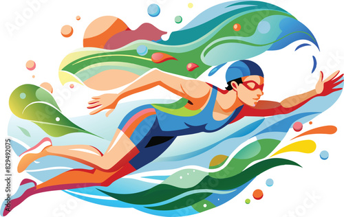 Swimmer, flat illustration, vector illustration.