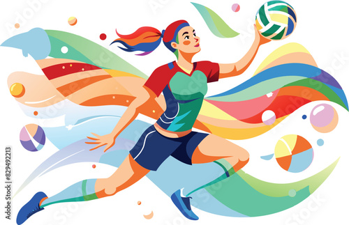 Female Volleyball player, flat illustration, vector illustration.