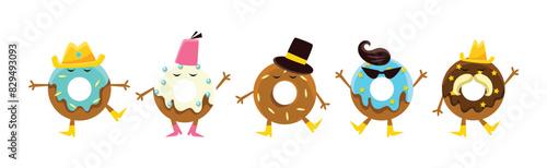 Funny Kawaii Pastry and Sweet Confection Character with Face and Arms Vector Set