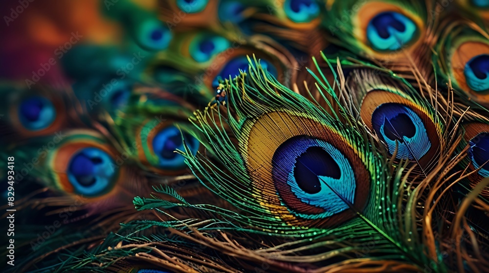 Obraz premium peacock feather. The eye of the feather has a blue and green
