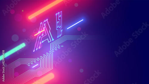 AI letters consist at pcb conductor in isometric. Logo or abbreviation AI in isometric on electronic industry background. Tech banner in hardware development style. Artificial intelligence background.