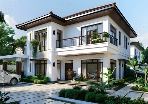 Modern White Villa with Balcony and Garden