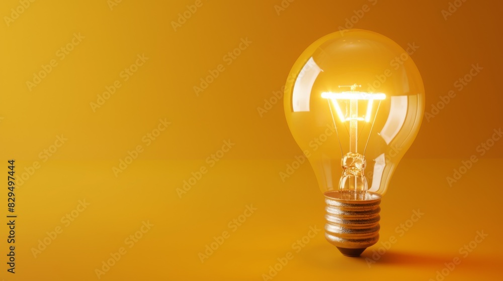 Illuminating Ideas,Hyper-Realistic Light Bulb on Vibrant Yellow Background Illuminating Ideas,Hyper-Realistic Light Bulb on Vibrant Yellow Background