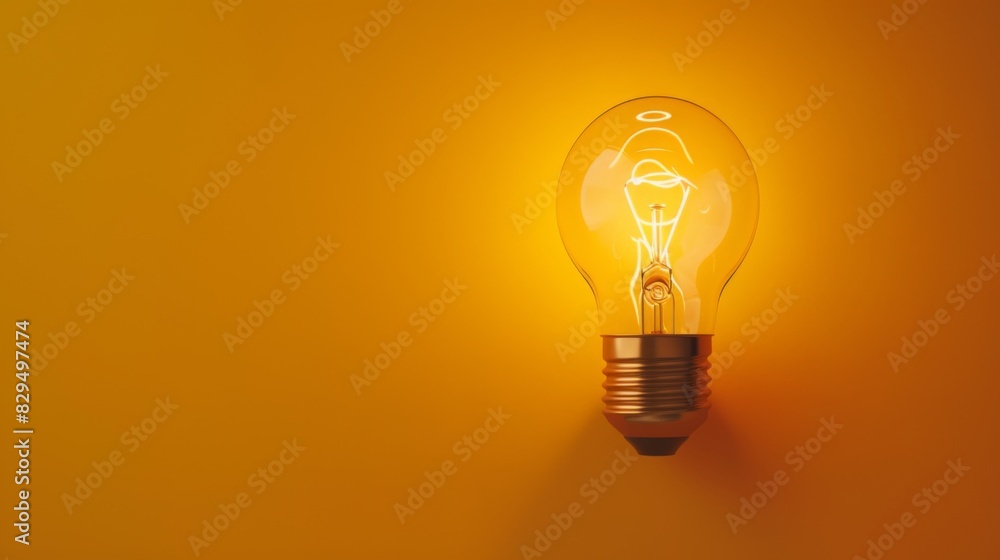 Illuminating Ideas,Hyper-Realistic Light Bulb on Vibrant Yellow Background Illuminating Ideas,Hyper-Realistic Light Bulb on Vibrant Yellow Background