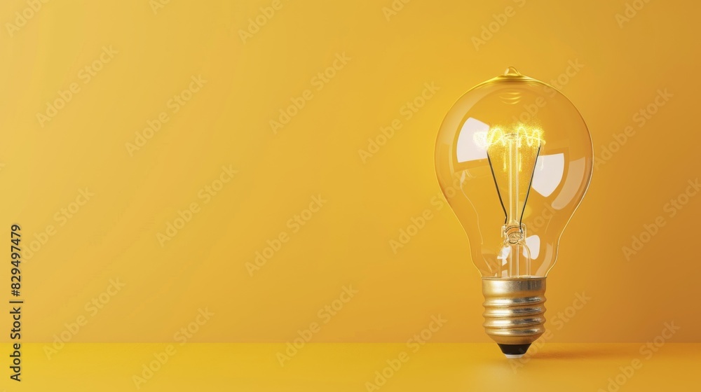 Illuminating Ideas,Hyper-Realistic Light Bulb on Vibrant Yellow Background Illuminating Ideas,Hyper-Realistic Light Bulb on Vibrant Yellow Background