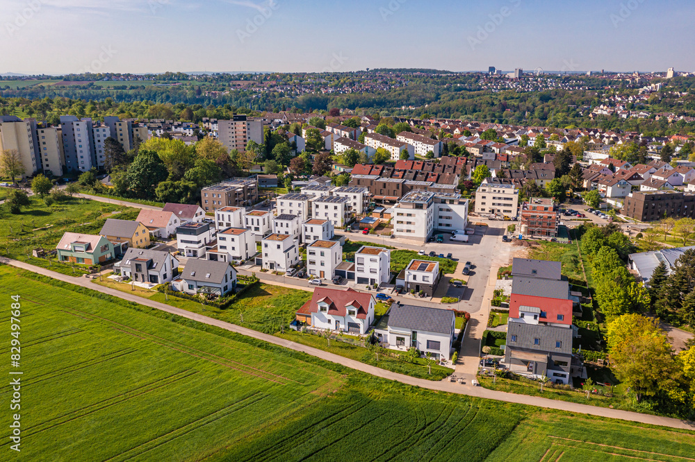 Germany, Baden-Wurttemberg, Ludwigsburg, Aerial view of new modern development area in summer Germany, Baden-Wurttemberg, Ludwigsburg, Aerial view of new modern development area in summer
