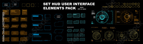 Set of HUD elements frames, windows, dialog frames, radars, sights and circles for the HUD user interface. Modern dialog boxes, frames and interface elements. Big vector set of HUD elements