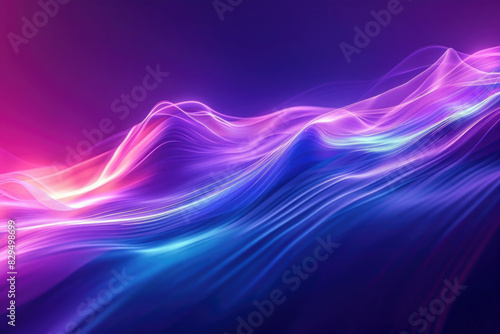 Flowing neon waves of purple and blue create a mesmerizing futuristic horizon