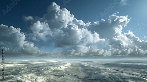 Cumulus clouds over a vast plain