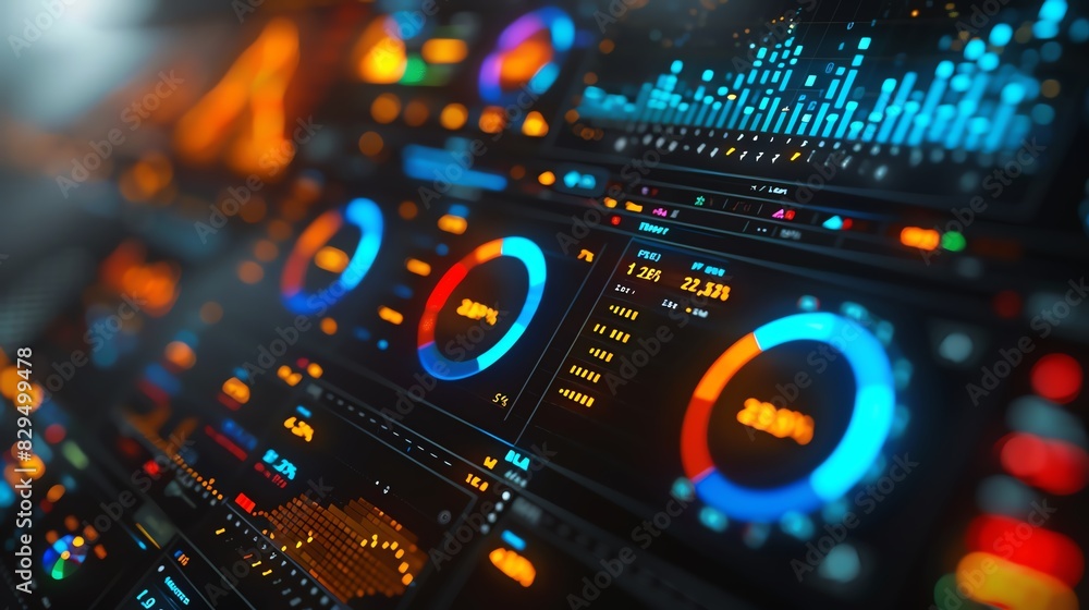 Close-up of a digital interface with charts and graphs. Close-up of a digital interface with charts and graphs.