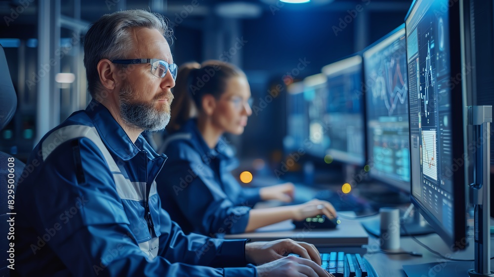 Fototapeta premium Business IT support team, troubleshooting technical issues, managing network infrastructure, and ensuring seamless operations