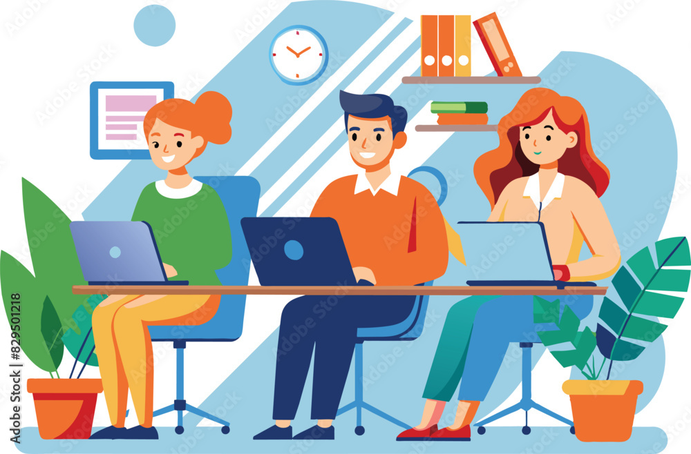 Professional people work on laptop, flat illustration, vector illustration. Professional people work on laptop, flat illustration, vector illustration.