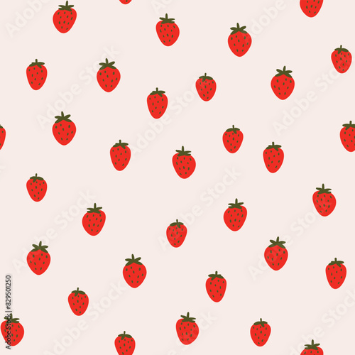 Seamless pattern with strawberry on color background. Natural delicious fresh ripe tasty fruit. Vector illustration for print, fabric, textile, banner, other design. Food concept.