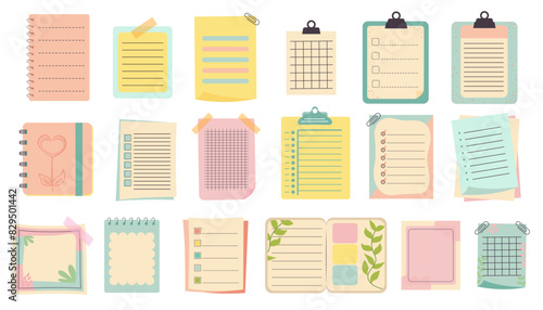 Set of planners, note paper templates. Cute memo template collection.  Colorful notebook empty pages for kids, school or office.