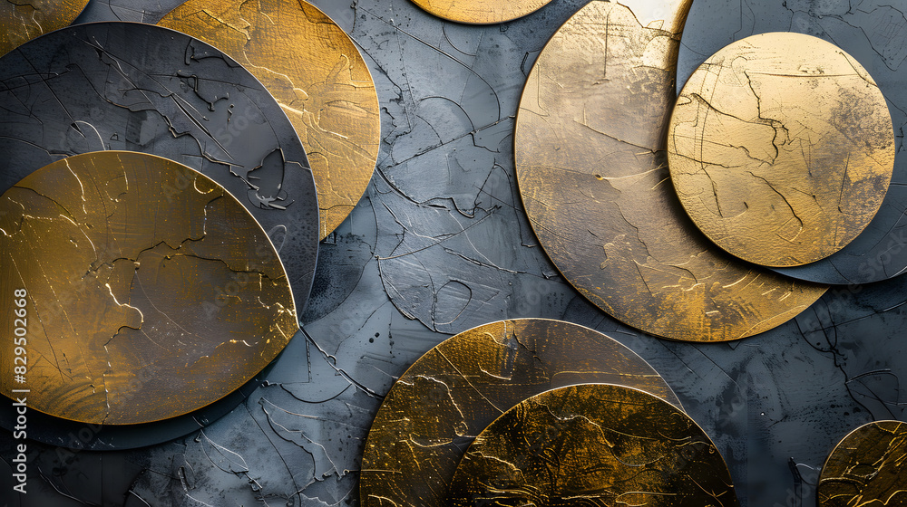 Fototapeta premium golden and grey circles textured background. Generative AI.