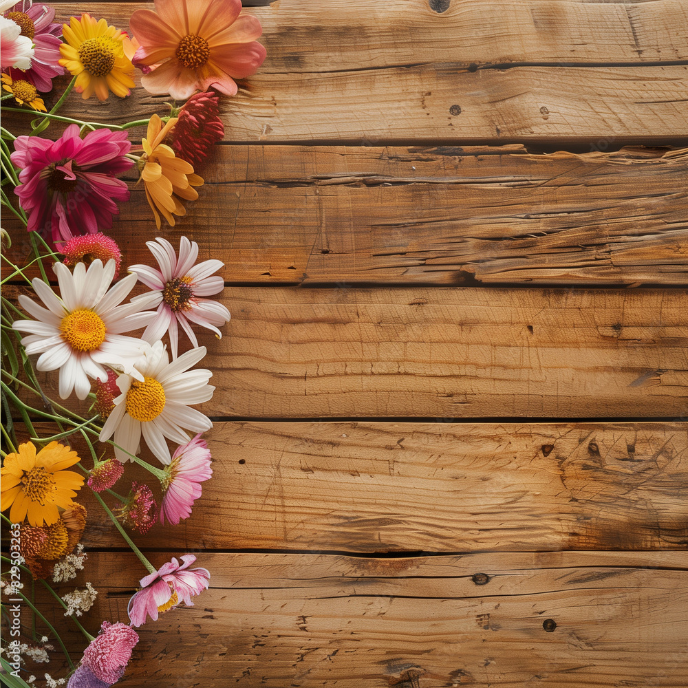 Flowers on a wooden board background modern, minimalist high quality Flowers on a wooden board background modern, minimalist high quality