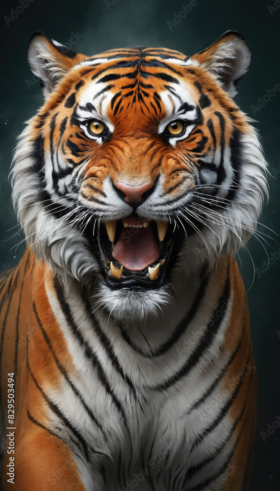 Naklejka premium Fantasy Illustration of a wild animal tiger. Digital art style wallpaper background.
