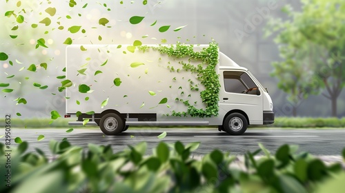 Green logistics and sustainable transportation industry utilizing electric vehicles and eco-friendly electric vans for efficient and environmentally conscious delivery solutions. photo