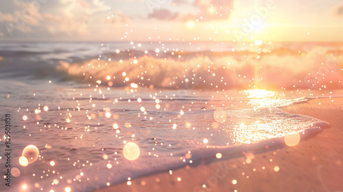 tropical beach againts sparkling ocean sunset light summer background wallpaper
