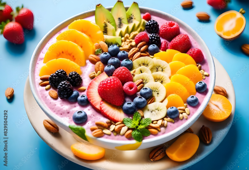 a bowl of fruit with berries and bananas on it a bowl of fruit with berries and bananas on it