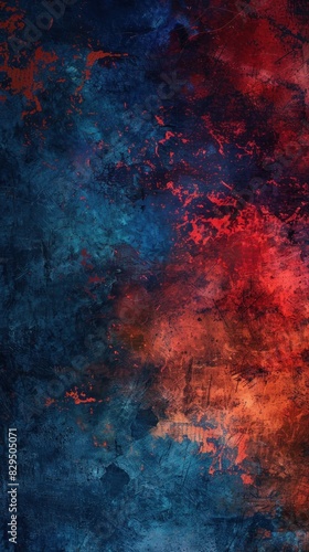 a realm of creativity with a unique abstract grunge texture background blending electric blues and fiery reds.