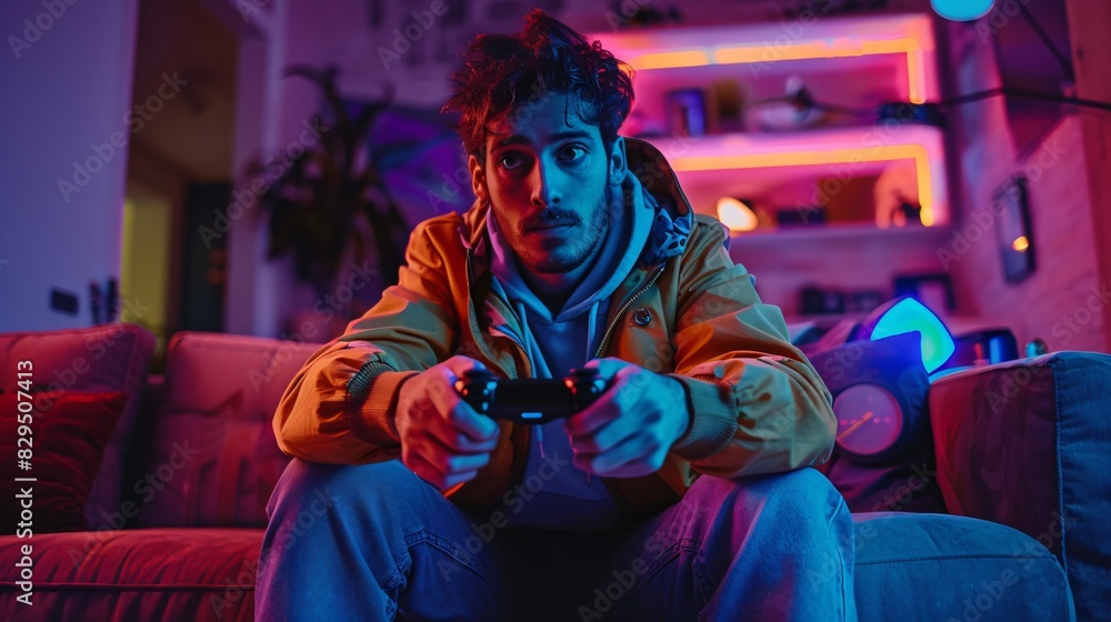 A disinterested individual engages in an online video game, repeatedly pressing buttons on a controller. 