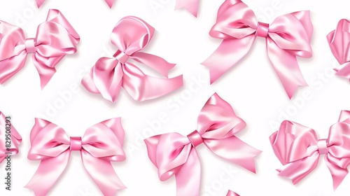 A charming flirtatious design of a seamless rosy ribbon bow on a plain backdrop. photo