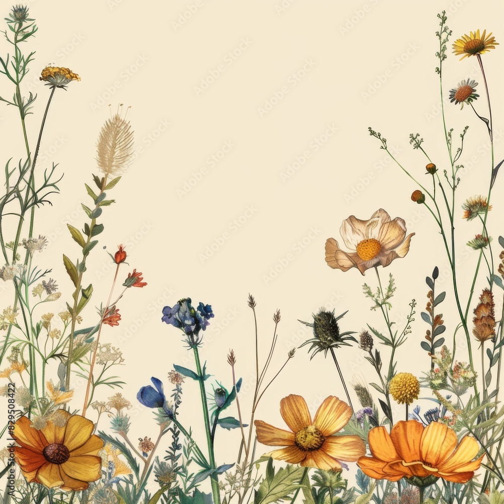 Obraz premium Botanical Illustration of Wildflowers