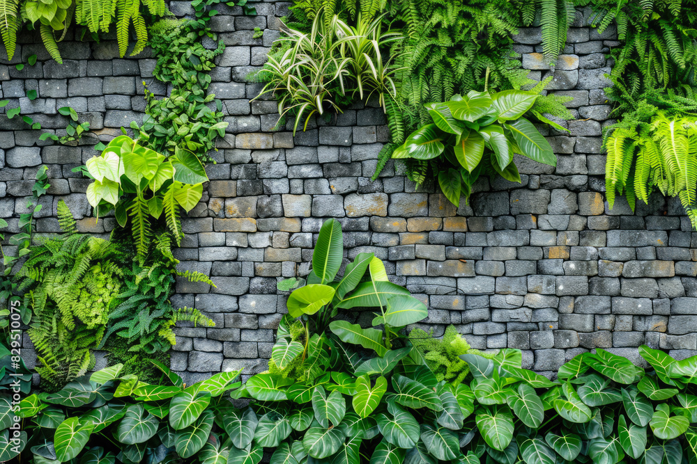 Wall Covered With Various Exotic Leaves And Flowers Plants For Background Created Using Artificial Intelligence Wall Covered With Various Exotic Leaves And Flowers Plants For Background Created Using Artificial Intelligence