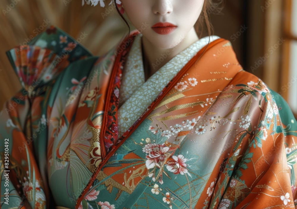 Portrait of a Japanese woman wearing a kimono