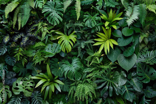 Wall Covered With Various Exotic Leaves And Flowers Plants For Background Created Using Artificial Intelligence