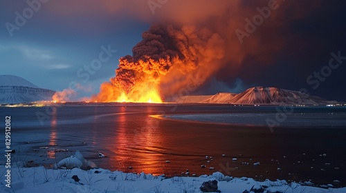 Might of Icelandic Volcanic Blast, outburst of the volcano in Iceland photo