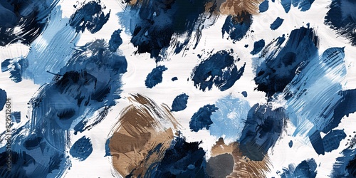 Elegant leopard print with brushstroke elements in shades of blue, grey, white, and brown. photo