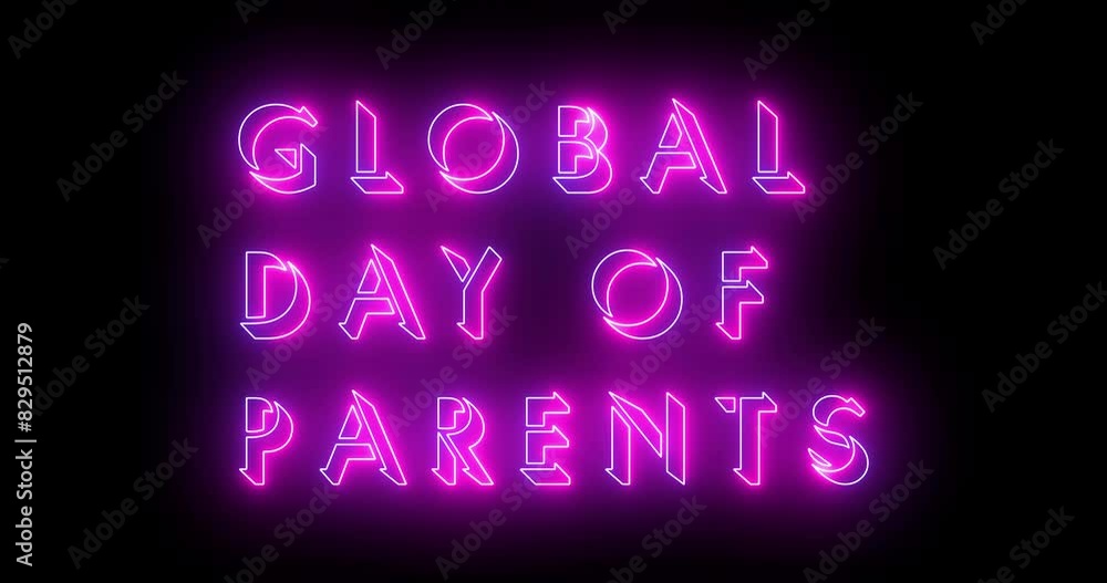 4K Global Day of Parents text cool neon-colored animation. Neon-colored Global Day of Parents text with a glowing neon for a banner, social media feed wallpaper stories. Technology video material. 4K Global Day of Parents text cool neon-colored animation. Neon-colored Global Day of Parents text with a glowing neon for a banner, social media feed wallpaper stories. Technology video material.