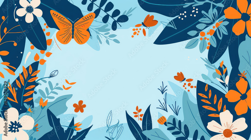 Floral Border Design with Butterflies in Blue and Orange AI generated Floral Border Design with Butterflies in Blue and Orange AI generated
